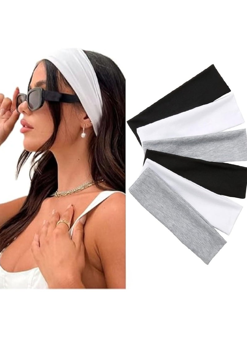Goolsky 6 Pcs Headbands for Women, Non Slip Soft Cotton Sport Elastic Hairbands for Men and Women, Thin Summer Headband, Soft Cotton Hair Bands for Yoga, Workout, Running, Cycling (Black, Gray, White) - Image 1