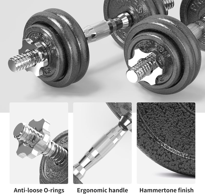 PROIRON 15kg Cast Iron Adjustable Dumbbell Set Hand Weight with Solid Dumbbell Handles - Image 3