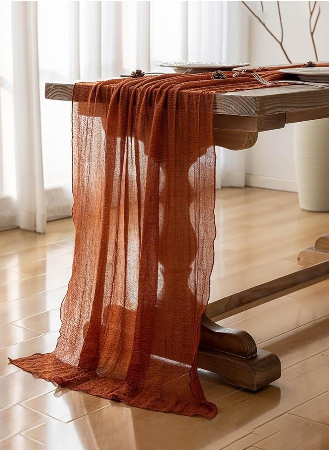 Garlo Fall Table Runner Cheesecloth Runner Terracotta Gauze 120 Inch 10 FT Rustic Burnt Orange Cheese Cloth for Wedding Baby Bridal Shower Friendsgiving Party Sheer Home Decorations  - Image 3