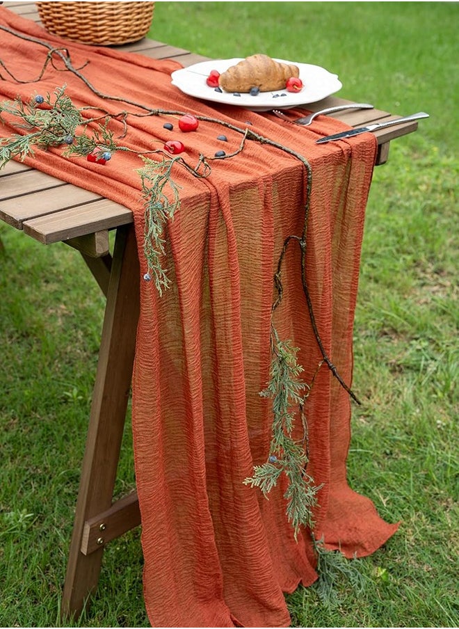 Garlo Fall Table Runner Cheesecloth Runner Terracotta Gauze 120 Inch 10 FT Rustic Burnt Orange Cheese Cloth for Wedding Baby Bridal Shower Friendsgiving Party Sheer Home Decorations  - Image 5