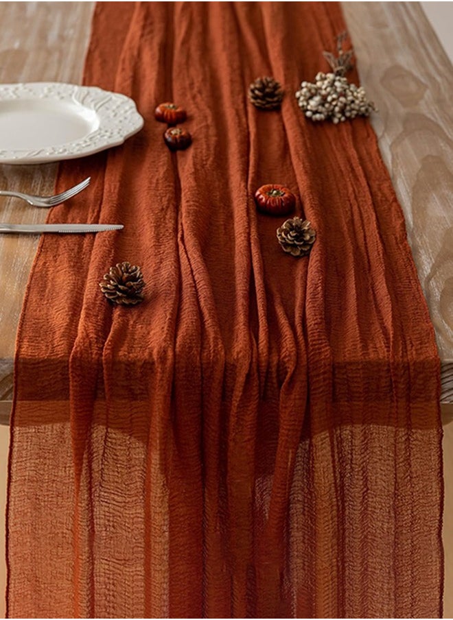Garlo Fall Table Runner Cheesecloth Runner Terracotta Gauze 120 Inch 10 FT Rustic Burnt Orange Cheese Cloth for Wedding Baby Bridal Shower Friendsgiving Party Sheer Home Decorations  - Image 4