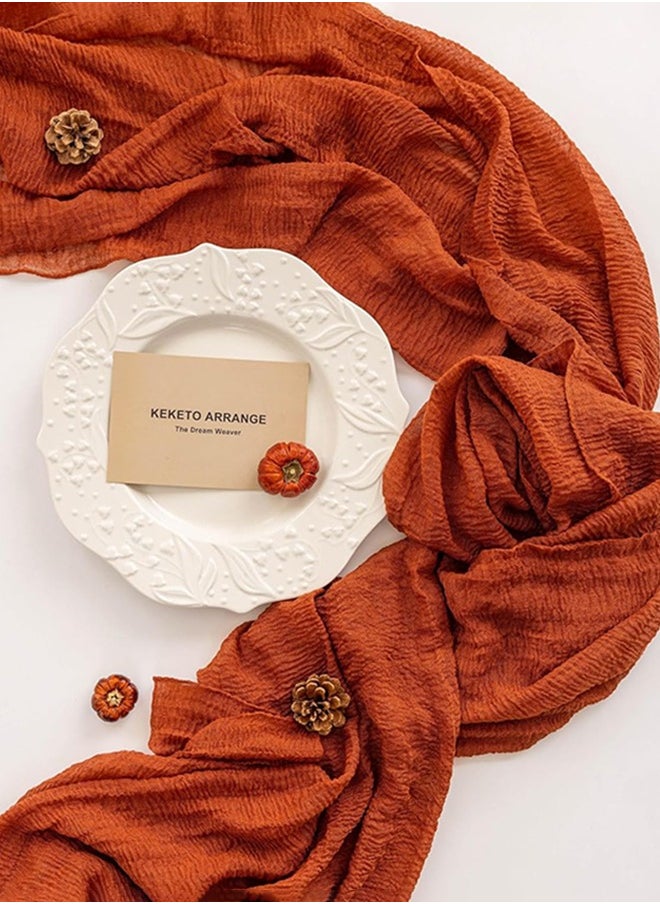 Garlo Fall Table Runner Cheesecloth Runner Terracotta Gauze 120 Inch 10 FT Rustic Burnt Orange Cheese Cloth for Wedding Baby Bridal Shower Friendsgiving Party Sheer Home Decorations  - Image 2