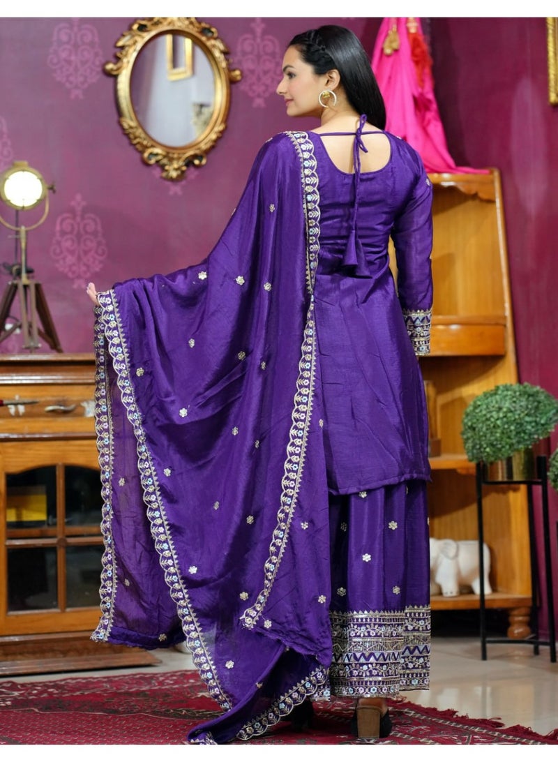 Super Asian Designer Embroidered Sharara Suit with Heavy Sequence Dupatta – Fully Stitched - Image 4