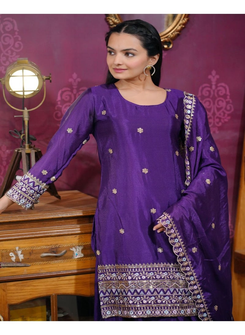 Super Asian Designer Embroidered Sharara Suit with Heavy Sequence Dupatta – Fully Stitched - Image 2