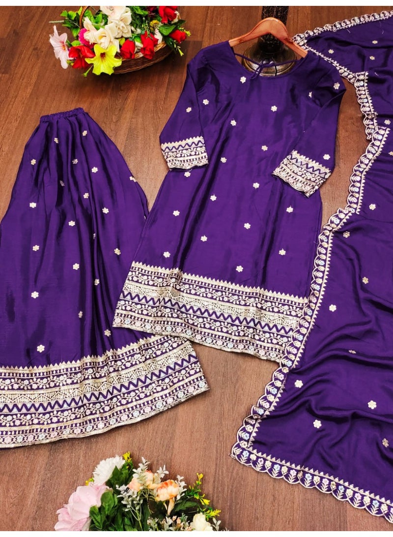 Super Asian Designer Embroidered Sharara Suit with Heavy Sequence Dupatta – Fully Stitched - Image 5