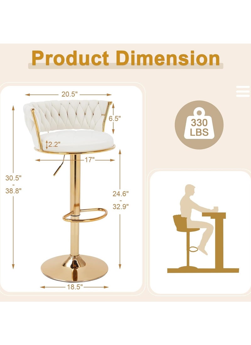 DubaiGallery - Modern Velvet Adjustable Barstools 360° Swivel Counter Stools with Golden Base Upholstered Open Back Tall Bar Chairs with Footrest for Home Pub Kitchen - Image 1