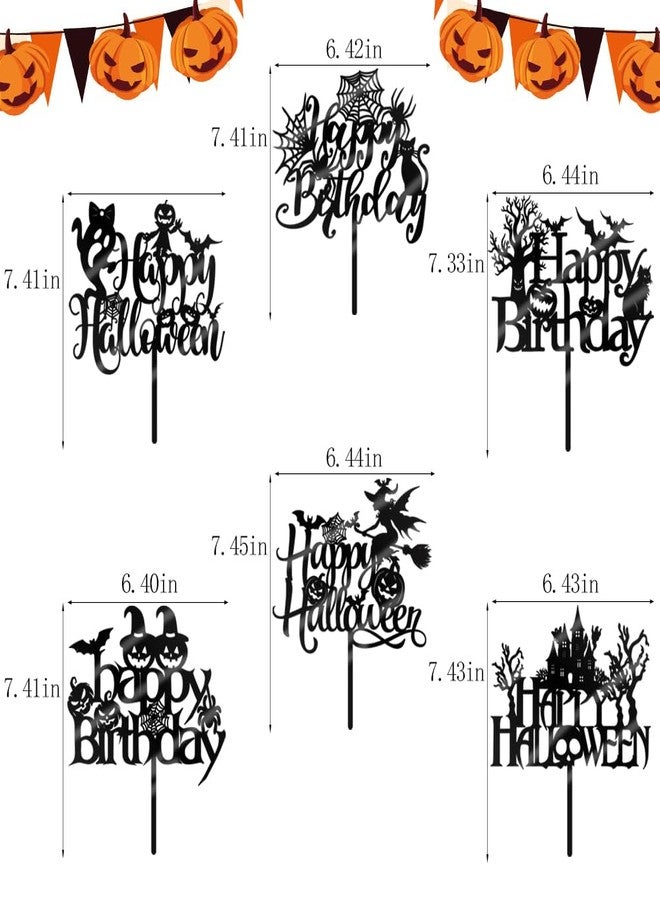 Qertesl 6PCS Acrylic Halloween Cake Topper, Halloween Birthday Cake Decorations, Creepy With Bat, Pumpkin, Ghost, Witch, Spider Web, Cat Picks for Helloween Party Decorations, Ghost Happy Booday Cake Supplies - Image 3