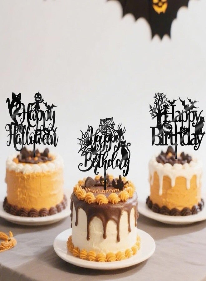 Qertesl 6PCS Acrylic Halloween Cake Topper, Halloween Birthday Cake Decorations, Creepy With Bat, Pumpkin, Ghost, Witch, Spider Web, Cat Picks for Helloween Party Decorations, Ghost Happy Booday Cake Supplies - Image 5