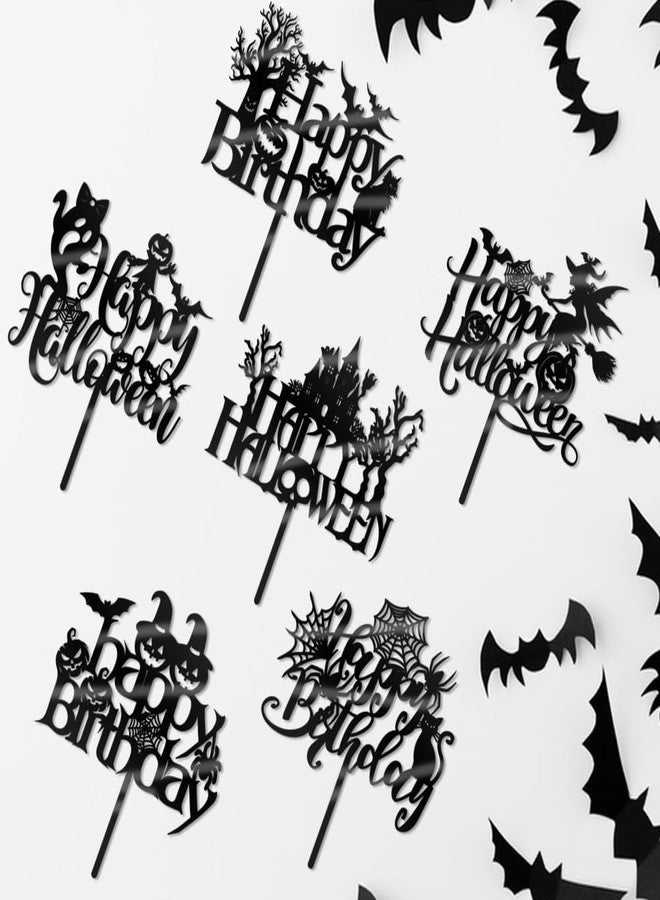 Qertesl 6PCS Acrylic Halloween Cake Topper, Halloween Birthday Cake Decorations, Creepy With Bat, Pumpkin, Ghost, Witch, Spider Web, Cat Picks for Helloween Party Decorations, Ghost Happy Booday Cake Supplies - Image 4
