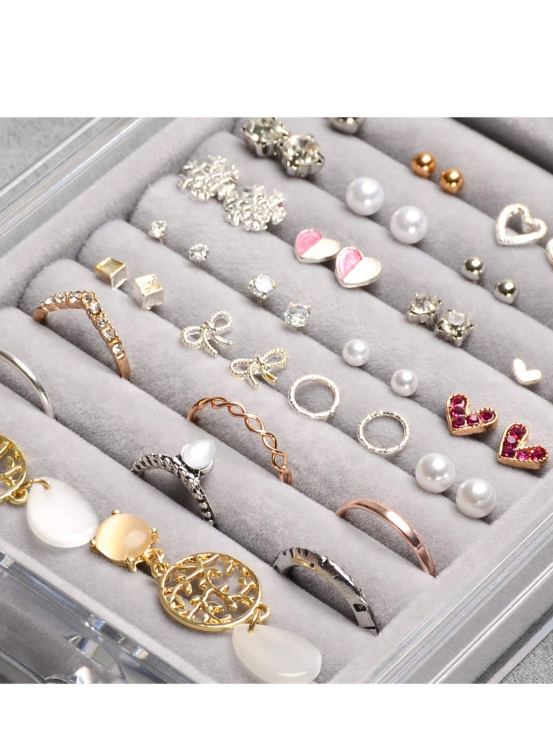 Excefore Acrylic Jewelry Box, 4 Drawers Clear Jewelry Organizer, Velvet Rings Necklaces Earring Bracelets Display Case Stand Holder Tray for Women Girls, Gray - Image 3