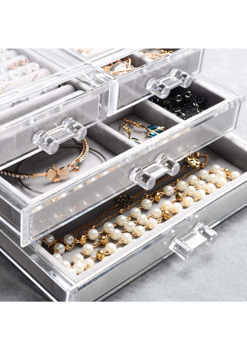 Excefore Acrylic Jewelry Box, 4 Drawers Clear Jewelry Organizer, Velvet Rings Necklaces Earring Bracelets Display Case Stand Holder Tray for Women Girls, Gray - Image 2