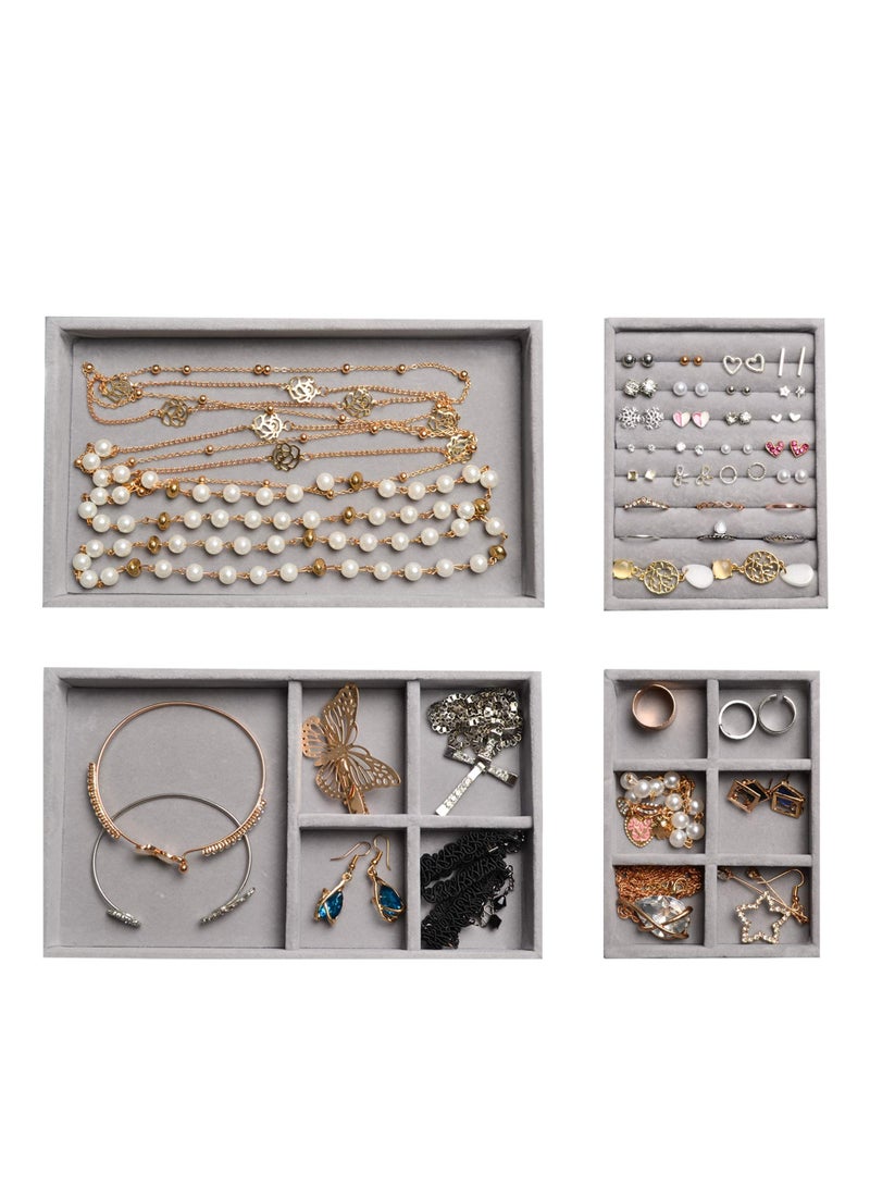 Excefore Acrylic Jewelry Box, 4 Drawers Clear Jewelry Organizer, Velvet Rings Necklaces Earring Bracelets Display Case Stand Holder Tray for Women Girls, Gray - Image 5