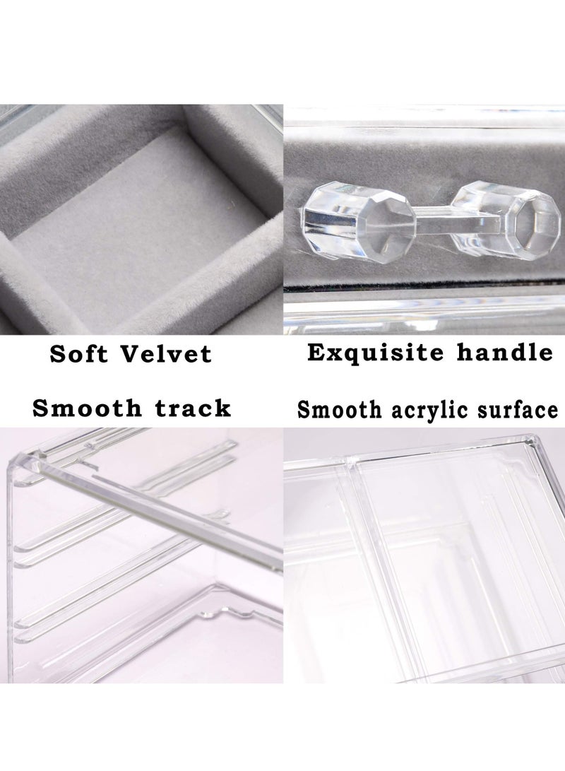 Excefore Acrylic Jewelry Box, 4 Drawers Clear Jewelry Organizer, Velvet Rings Necklaces Earring Bracelets Display Case Stand Holder Tray for Women Girls, Gray - Image 4
