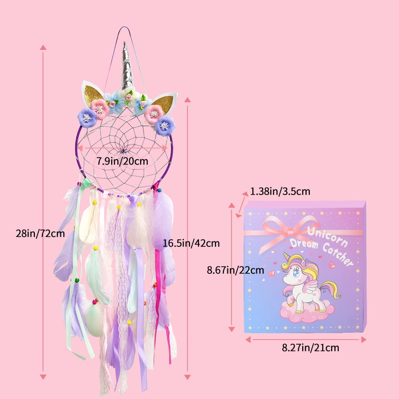 LATT LED Lighted Up Unicorn Dream Catcher Wall Decor Colorful Feather Dreamcather Wall Hanging for Girls Kids Bedroom Decoration (Purple with Light) - Image 4