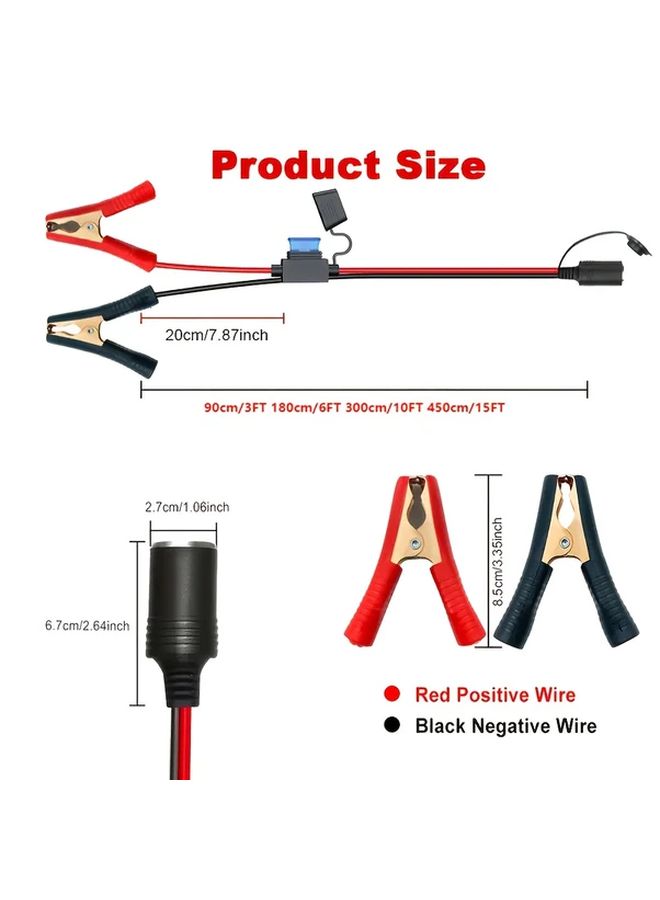 16AWG 6FT Car Battery Adapter With Alligator Clips Auxiliary Connectors 12V Socket - Image 2
