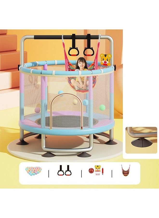 RedMapleTEK 1.4-Meter Children's Trampoline Horizontal Bar Indoor with Net Circular Armrest Suction Cup Family Trampoline 