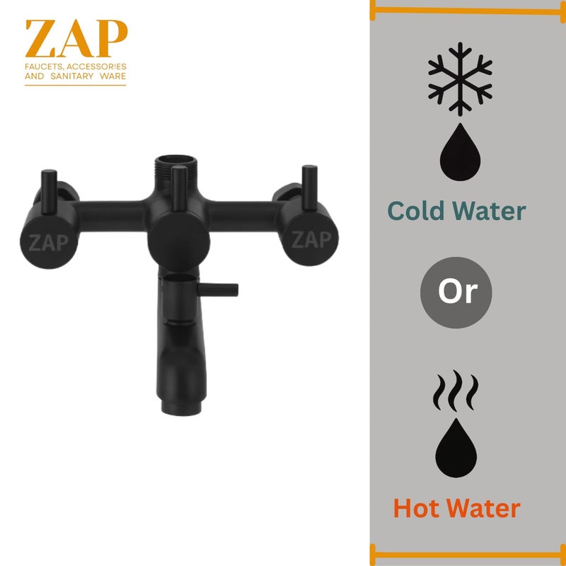 ZAP Elixir 3-in-1 Wall Mixer Tap for Bathroom | Full Brass Body | Matte Black Finish | Rust Resistant Faucet Set with Overhead Shower, Hand Shower & Long Bend Pipe | Stylish Bathroom Fitting - Image 5