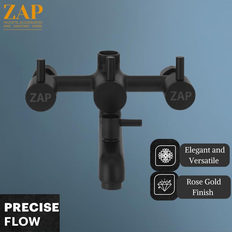 ZAP Elixir 3-in-1 Wall Mixer Tap for Bathroom | Full Brass Body | Matte Black Finish | Rust Resistant Faucet Set with Overhead Shower, Hand Shower & Long Bend Pipe | Stylish Bathroom Fitting - Image 4