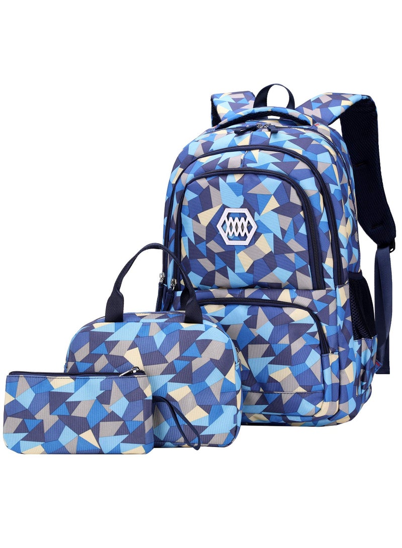 MIXDE Girl Geometric Printed Primary Junior High University School Bag Bookbag 3pcs Backpack Sets  - Image 1