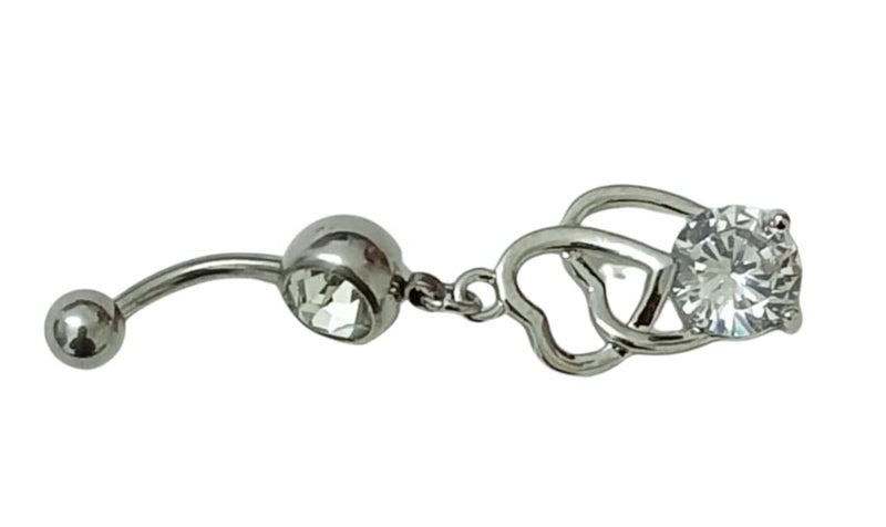 Stainless Steel Bally Button Crystial Piercing Navel Heart Style Earring Belly Body Piercing Unisex Pair Of 1 Double Heart Dimond