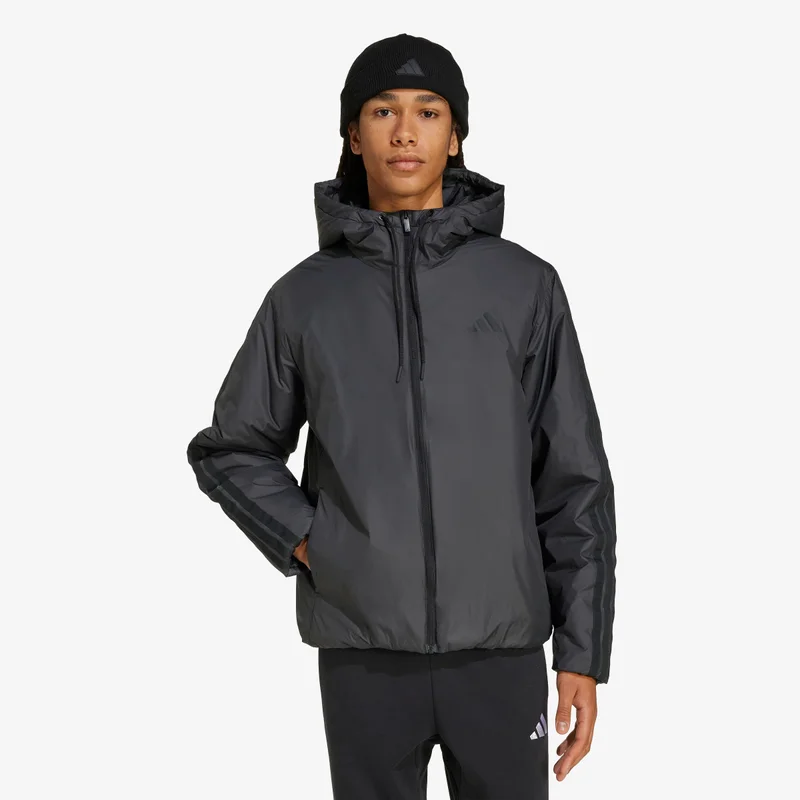 اديداس جاكيت بقبعة Essentials CLIMAWARM 3-Stripes Insulated