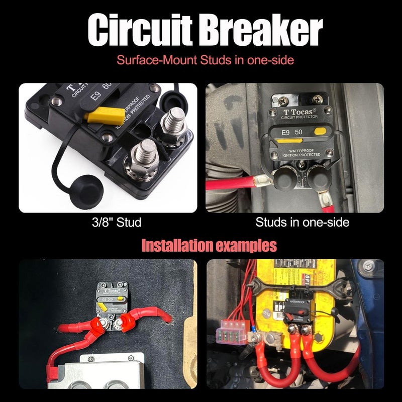 T Tocas E9 3/8" 30 Amp Circuit Breaker with Manual Reset | UL Certified |12V-72V DC for Motor Trolling Vehicles Audio Radio Solar System Protection Waterproof IP67 - Image 2
