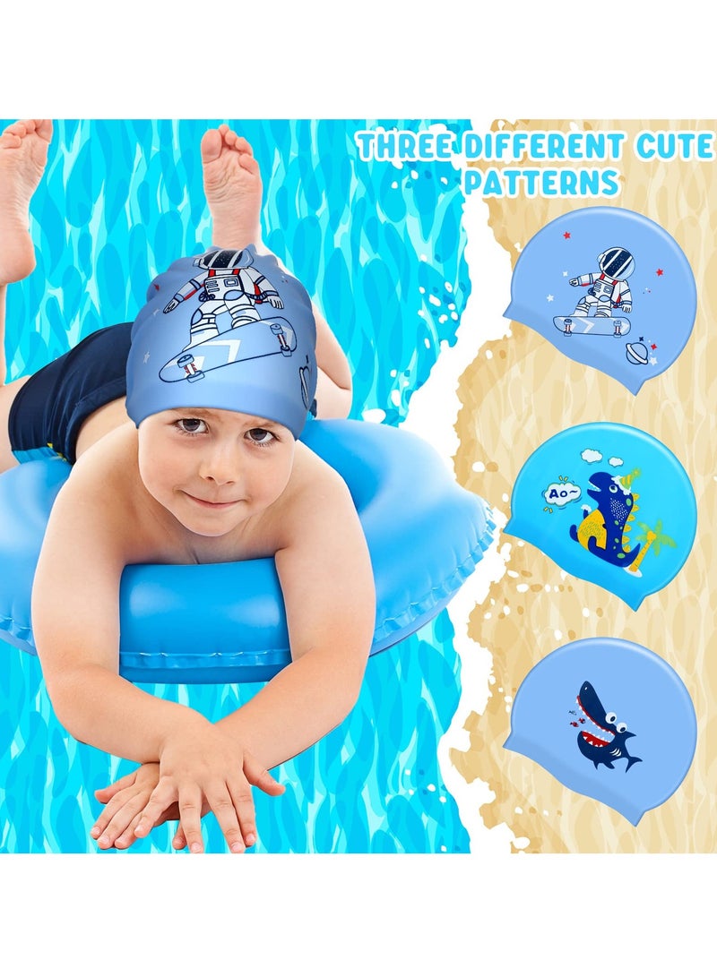 KASTWAVE 3 Pieces Kids Swim Caps, Baby Waterproof Bathing Caps, Silicone Swim Cap for Boys Girls Baby Cartoon Hats - Image 2