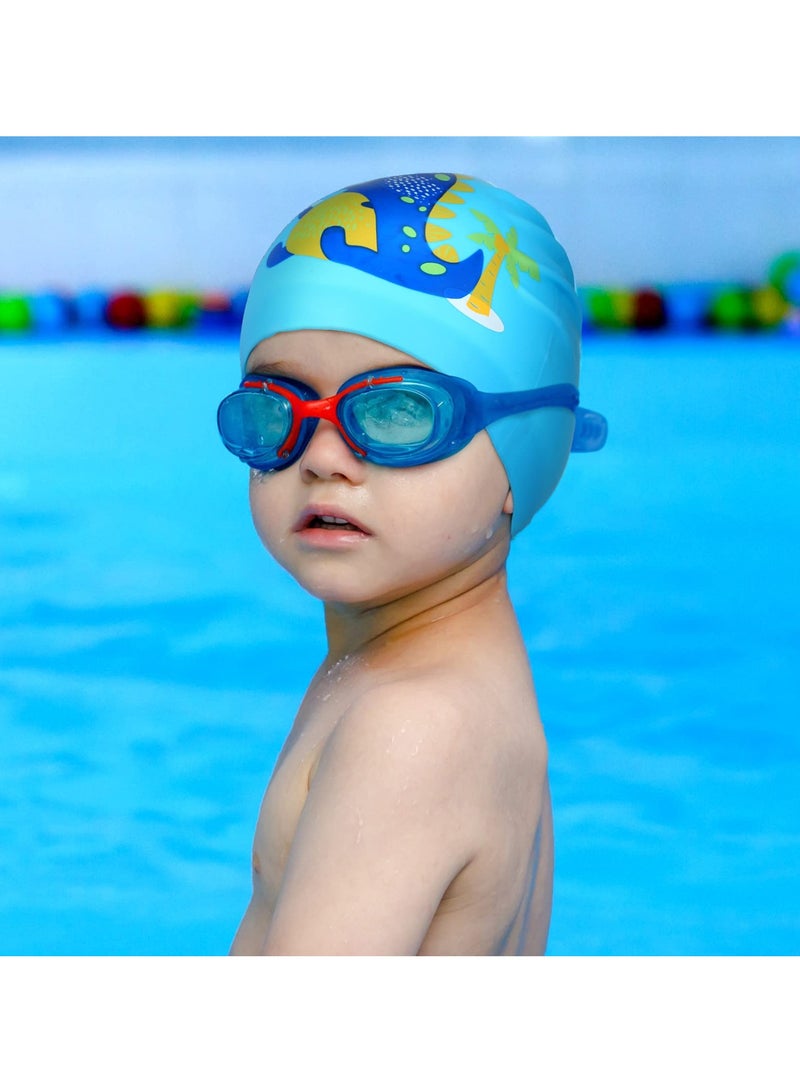 KASTWAVE 3 Pieces Kids Swim Caps, Baby Waterproof Bathing Caps, Silicone Swim Cap for Boys Girls Baby Cartoon Hats - Image 4