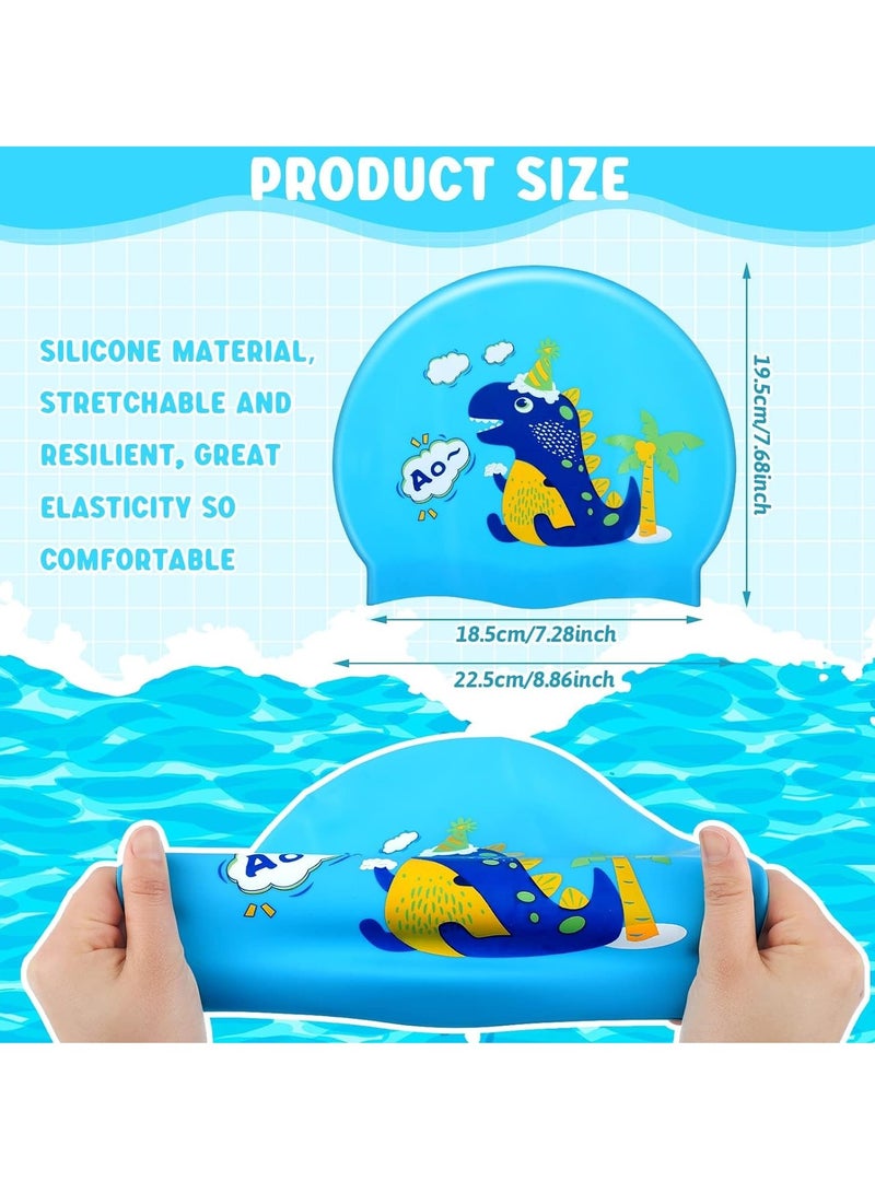 KASTWAVE 3 Pieces Kids Swim Caps, Baby Waterproof Bathing Caps, Silicone Swim Cap for Boys Girls Baby Cartoon Hats - Image 3