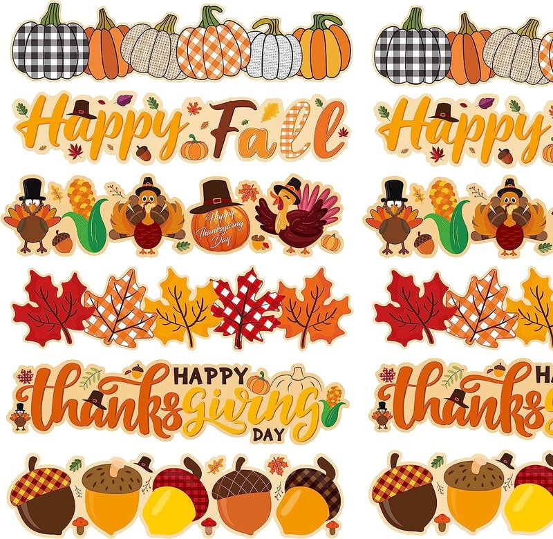 Haooryx 70Feet Happy Thanksgiving Fall Bulletin Board Borders  72PCS Cartoon Turkey Pumpkin Maple Leaves Paper Borders Trim for School Classroom Autumn Theme Party Blackboard Border Wall Decorations