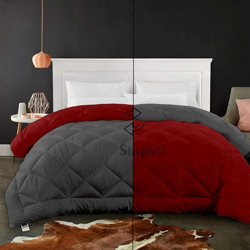 SLEEPINO Heavy Winter King Size Comforter Microfiber Breathable Reversible Comforter for King Size 92x106 Inch Heavy Winter Collection_600GSM_Blanket BurgundyDark Grey