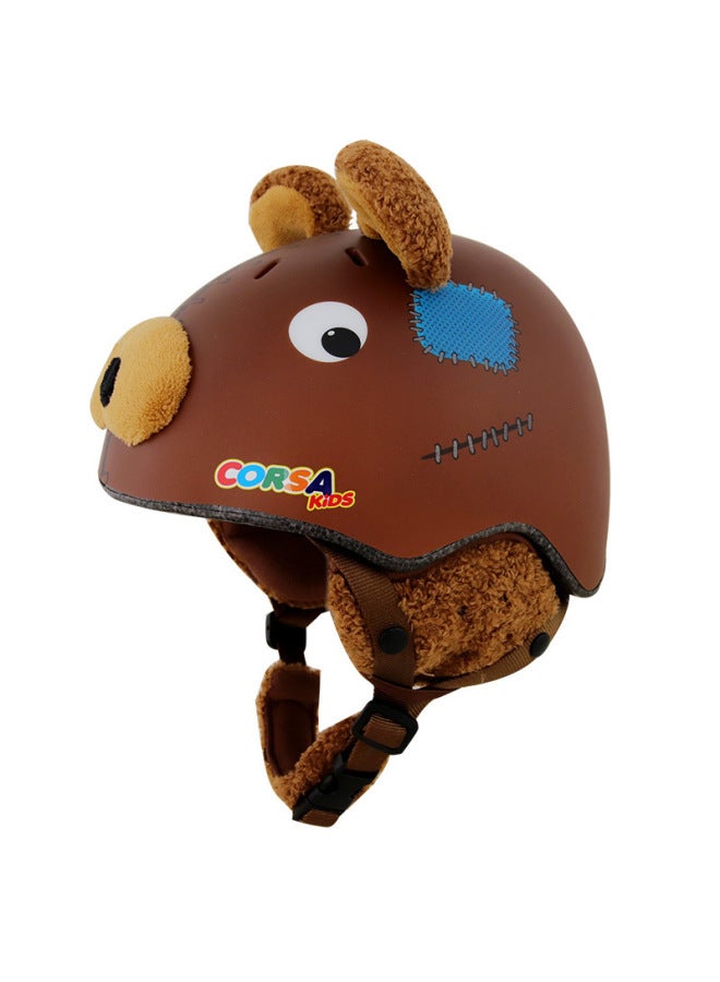 Brown Teddy Bear Corsa Coosa Children's Animal Cartoon Helmet Winter Warm Ski Helmet Helmet Fleece-lined Ear Protection Helmet