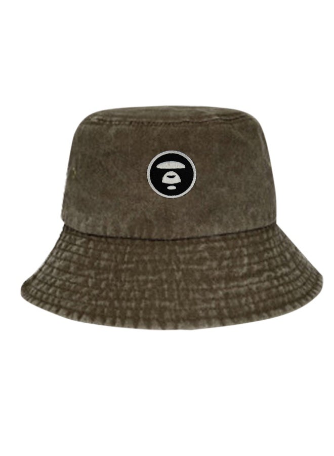 Ape‑Embroidered Washed‑Vintage Army‑Green Bucket Hat
