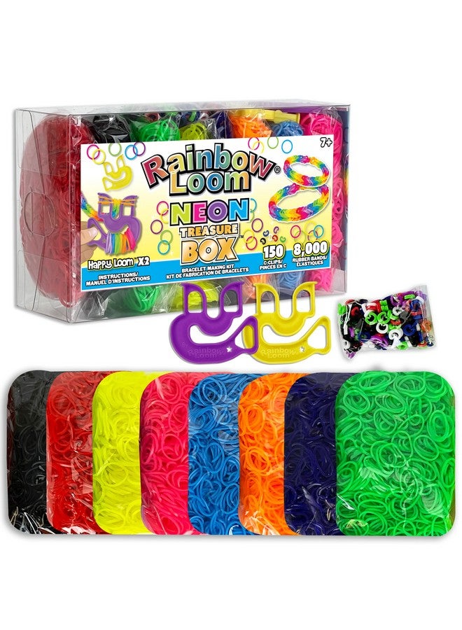 Rainbow Loom Rainbow Loom® Treasure Box NEON Edition, 8,000 Rubber Bands in 8 Different Neon Colors, and a BONUS of 2 Happy Looms, Great Activities for Boys and Girls 7+  - Image 1