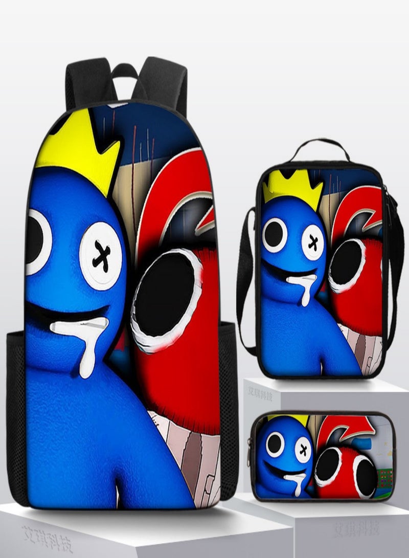 rainbow friends Children Backpack Schoolbag Teen Student School Book bag with Lunch Box Pen Case 3 in 1 for Kids