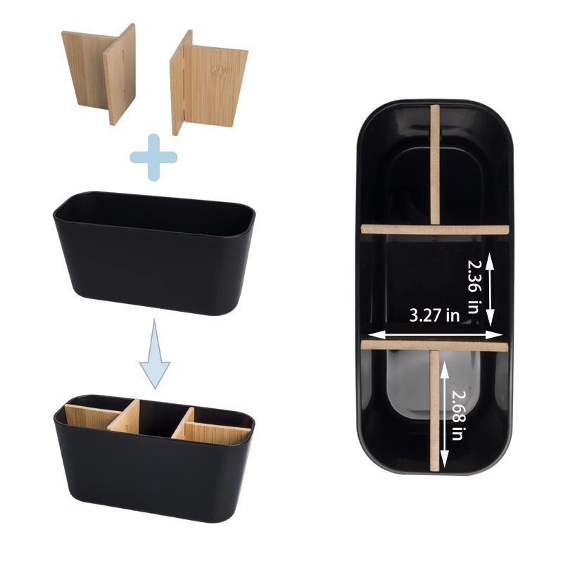 Heagoale Toothbrush Holders for Bathrooms, Bamboo Tooth Brush Holder with 5 Slots Bathroom Vanity Organizer Countertop for Electric Toothbrushes, Toothpaste, Razors - Black - Image 4