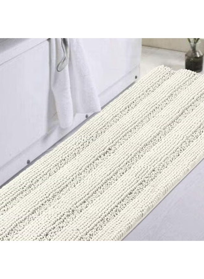 EETU Chenille Bathroom Rugs,43x120cm Non Slip Super Thick Soft Striped Bathroom Carpet Fast Drying Mat,Washable Super Absorbent Plush Bathroom Rug For Indoor, Bath Room, Machine Washable,Cream - Image 1