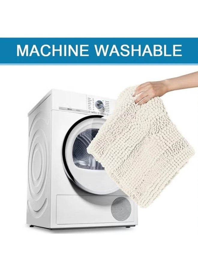 EETU Chenille Bathroom Rugs,43x120cm Non Slip Super Thick Soft Striped Bathroom Carpet Fast Drying Mat,Washable Super Absorbent Plush Bathroom Rug For Indoor, Bath Room, Machine Washable,Cream - Image 5
