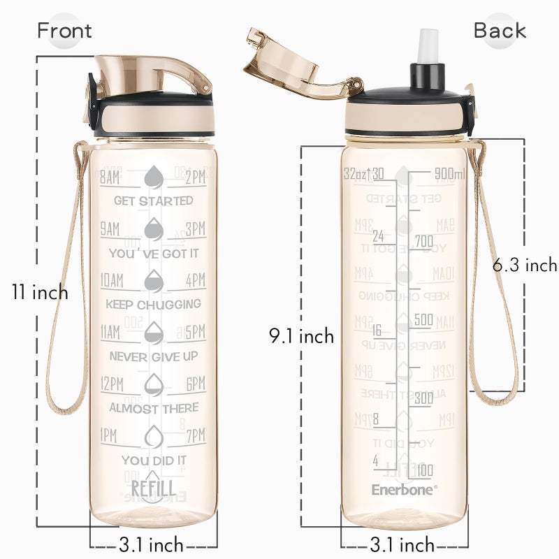 Enerbone Water Bottle, Leakproof BPA & Toxic Free, Motivational Water Bottle with Times to Drink and Straw, Fitness Sports Water Bottle with Strap for Office, Gym, Outdoor Sports - Image 3