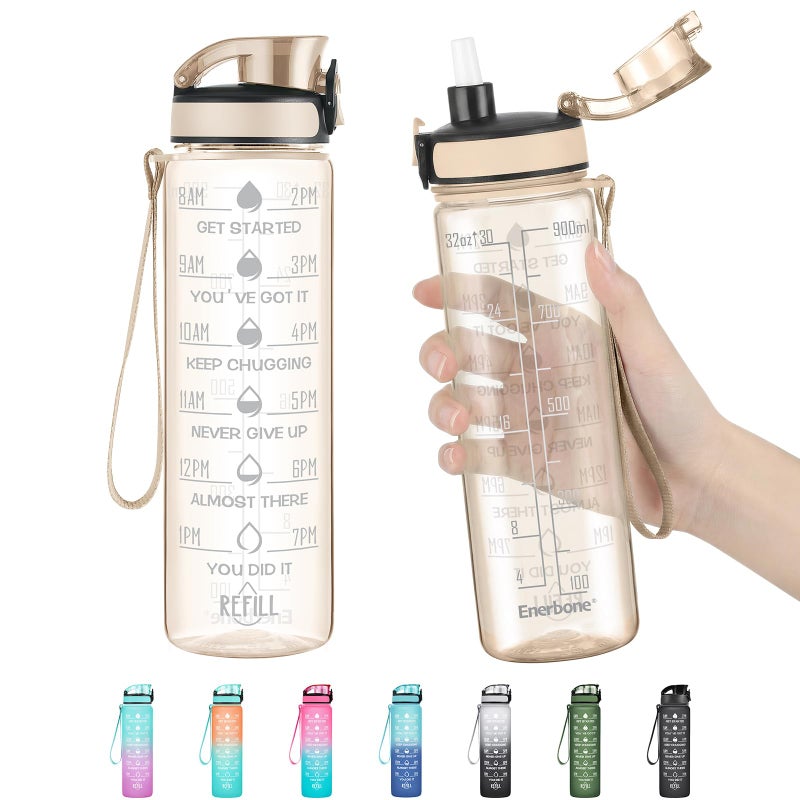 Enerbone Water Bottle, Leakproof BPA & Toxic Free, Motivational Water Bottle with Times to Drink and Straw, Fitness Sports Water Bottle with Strap for Office, Gym, Outdoor Sports - Image 1