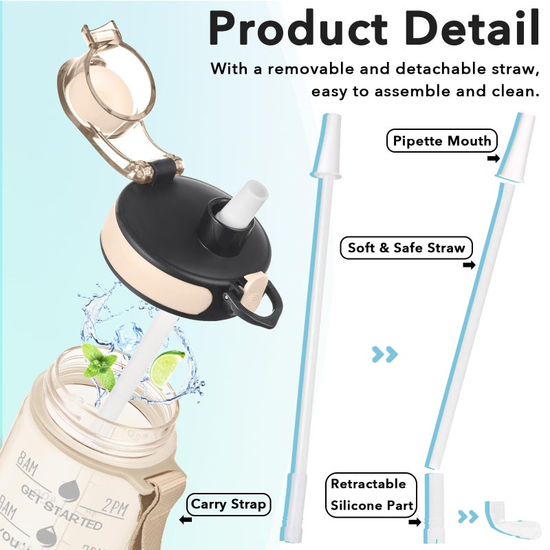 Enerbone Water Bottle, Leakproof BPA & Toxic Free, Motivational Water Bottle with Times to Drink and Straw, Fitness Sports Water Bottle with Strap for Office, Gym, Outdoor Sports - Image 5