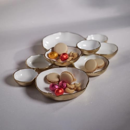 Zodax Cluster of Nine Round Serving Bowls Gold and White Enamel 19 in x 12 in x 25 in - Image 3