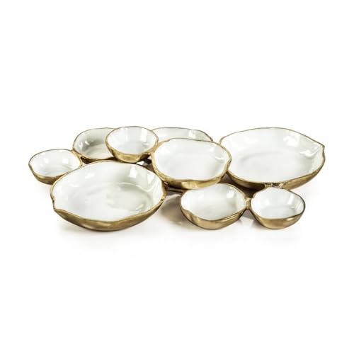 Zodax Cluster of Nine Round Serving Bowls Gold and White Enamel 19 in x 12 in x 25 in - Image 1