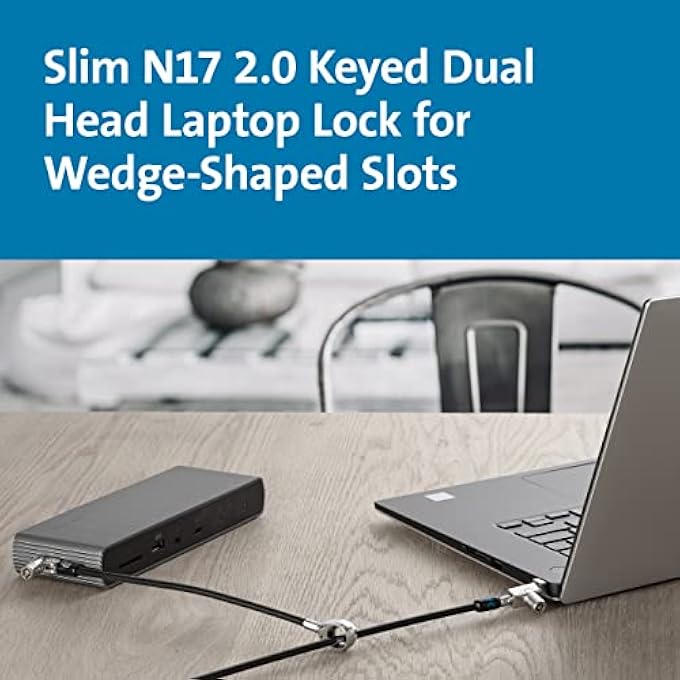 rayihni قفل لابتوب مزدوج الرأس SLIM N17 2.0 مع مفتاح لفتحات على شكل إسفين، حبل أمان قابل للقفل للأجهزة المحمولة من ديل، خط نحيف مسطح، كابل من الفولاذ الكربوني بطول 1.8 متر (K60508WW) - Image 2