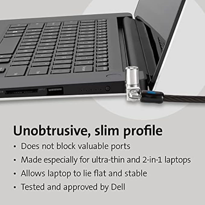 rayihni قفل لابتوب مزدوج الرأس SLIM N17 2.0 مع مفتاح لفتحات على شكل إسفين، حبل أمان قابل للقفل للأجهزة المحمولة من ديل، خط نحيف مسطح، كابل من الفولاذ الكربوني بطول 1.8 متر (K60508WW) - Image 3
