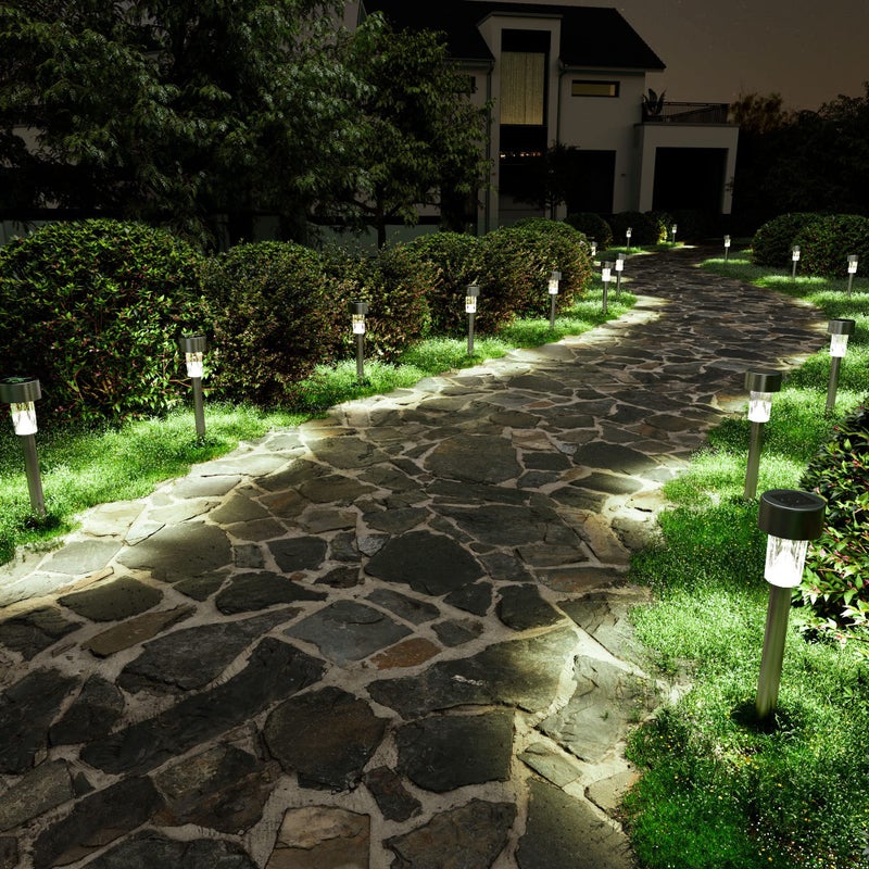 SOLPEX 16 Pack Solar Outdoor Lights Pathway Stainless Steel Solar Lights Outdoor WaterproofLED Landscape Lighting Walkway for LandscapePatioLawnYardDrivewayCold White