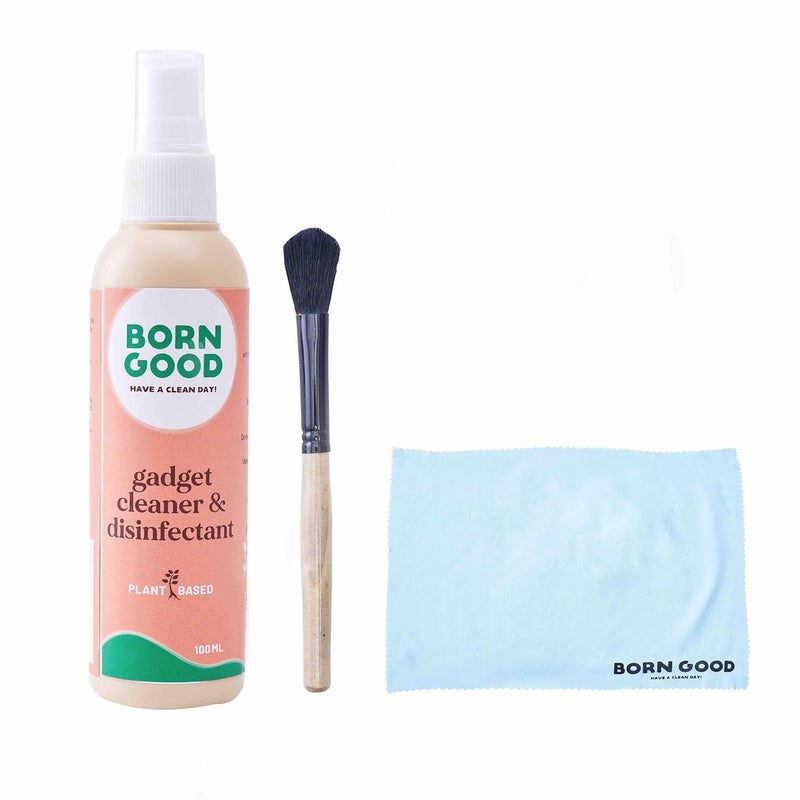Born Good 3-in-1 Plant-Based Electronics & Gadget Disinfectant Cleaner Kit for Laptop, Smartphone, Monitor, Tablet, Camera, TVs with 1 Microfiber Cloths & Soft Brush - Image 1