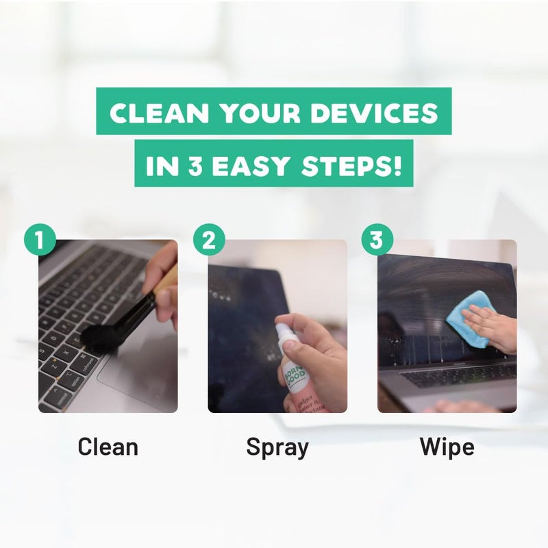 Born Good 3-in-1 Plant-Based Electronics & Gadget Disinfectant Cleaner Kit for Laptop, Smartphone, Monitor, Tablet, Camera, TVs with 1 Microfiber Cloths & Soft Brush - Image 5