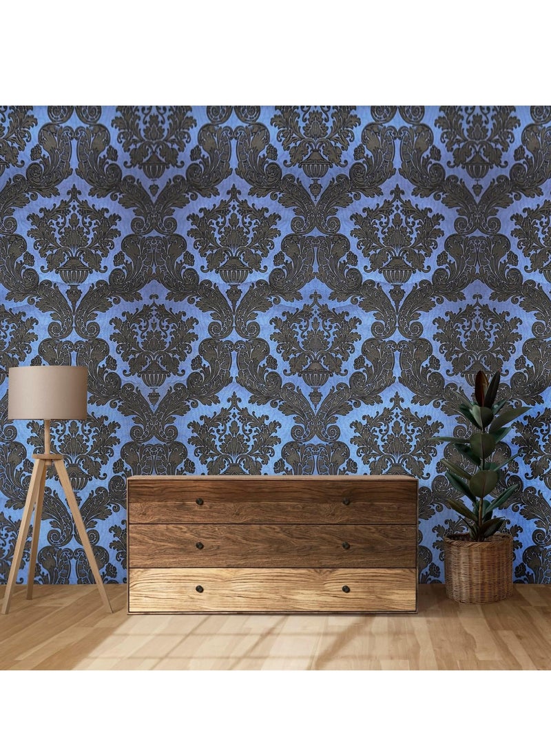 MAF Wallpaper MAF Wallpaper BR18A105 Embossed Vintage Design Wallpaper, Non-Woven Wallpaper for living room, bedroom, study, TV background, hotel, office & more - Black & Blue  - Image 1