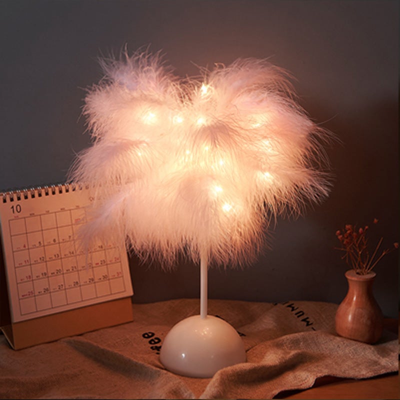 Generic Bedroom Romantic Feather LED Atmosphere Light Powder feather night lamp trumpet 